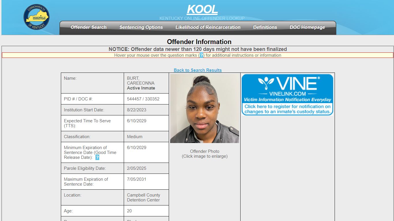 Offender Information - Kentucky Department of Corrections - Offender ...