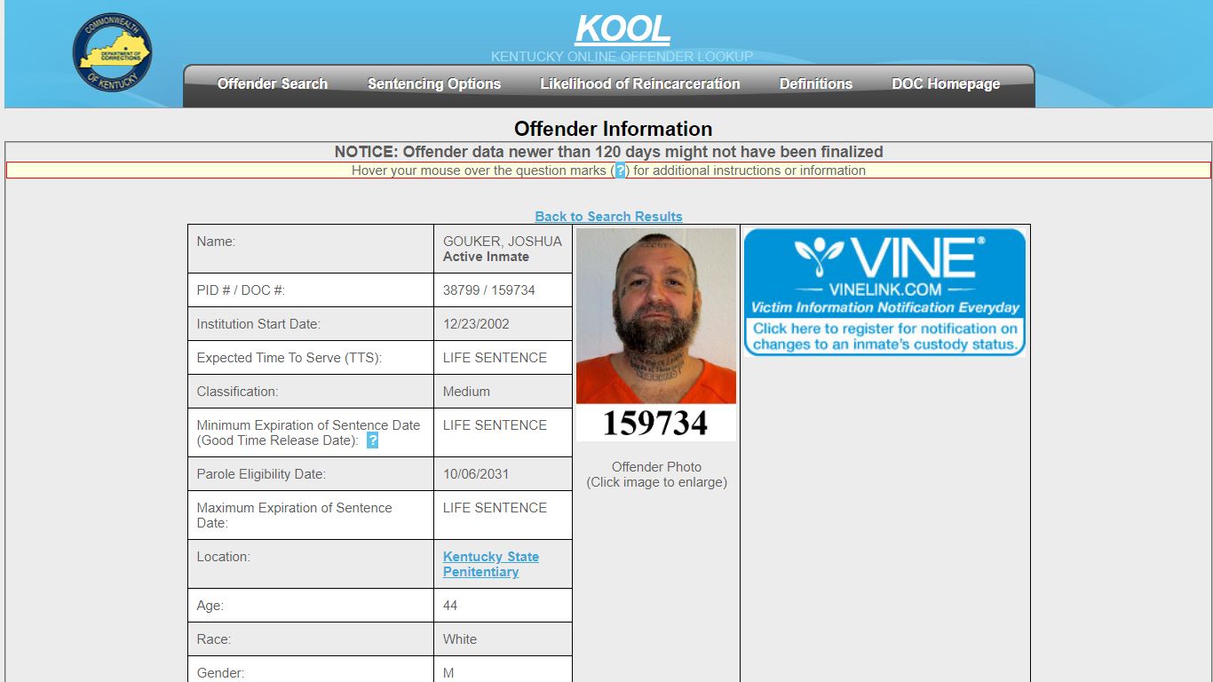 Offender Information - Kentucky Department of Corrections - Offender ...